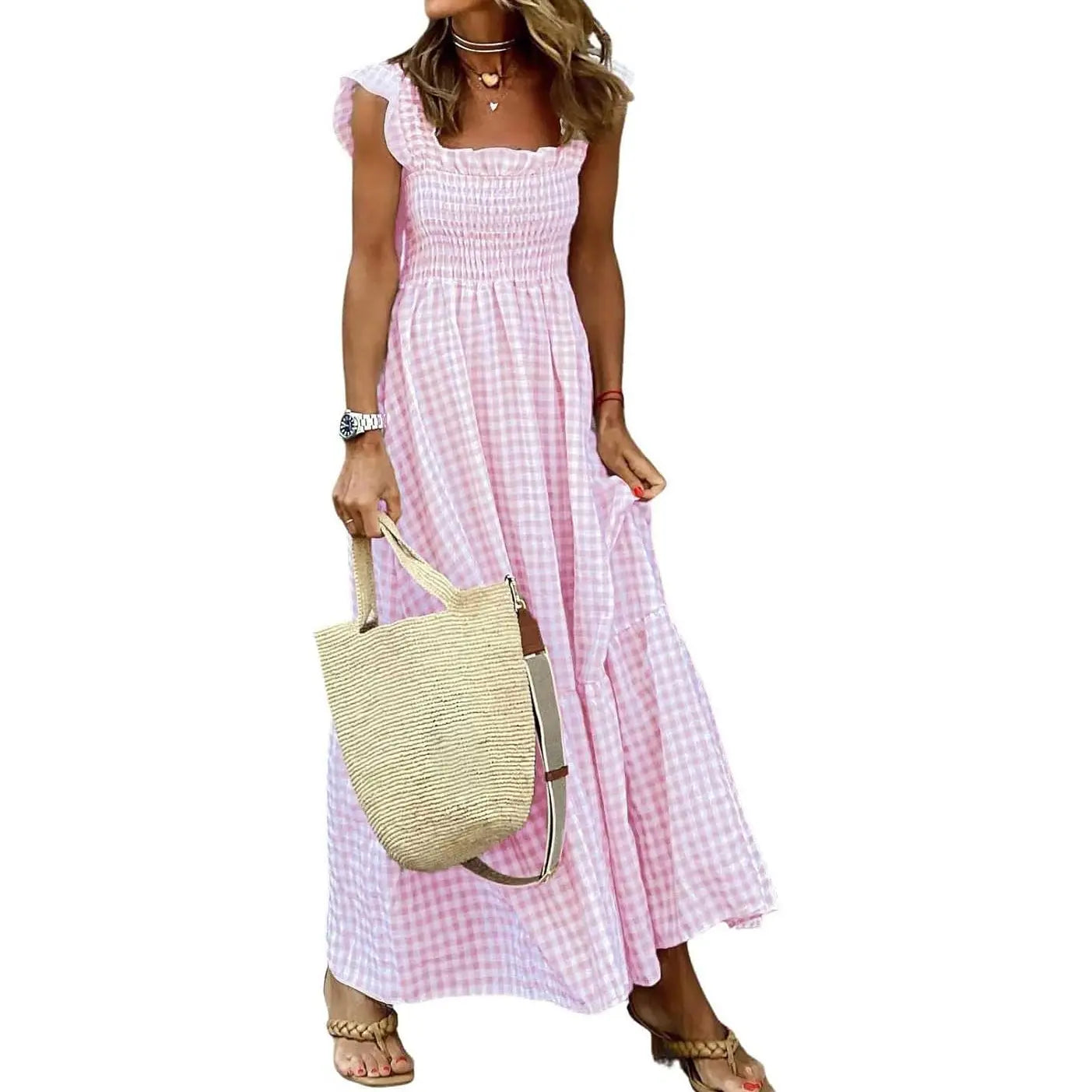 Retro Plaid Flowy Dress! ✨ Smocked + Pockets + Flounce! 🌸