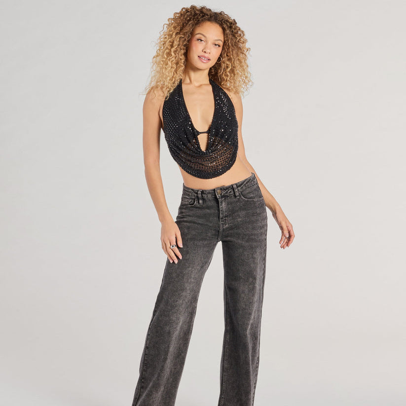 📦📦Party Diva✨ — 💎Cropped Rhinestone Backless Halter Top