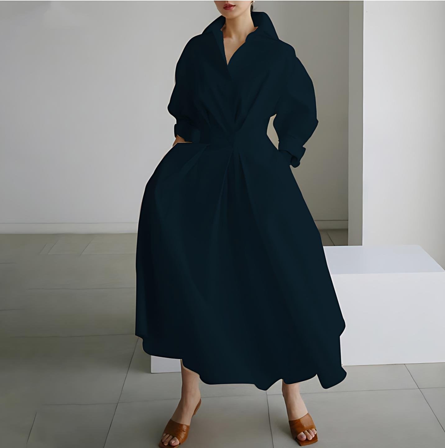💕What should I wear tomorrow?💕Women's Plain Lapel Shirt Wrap Dress