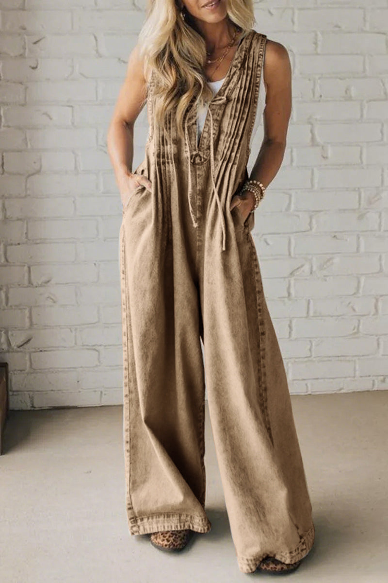 📦📦LAST DAY SAVE 49% ⏰Ladies' Shoulder Strap Hollow Splicing Pleated Casual Jumpsuit