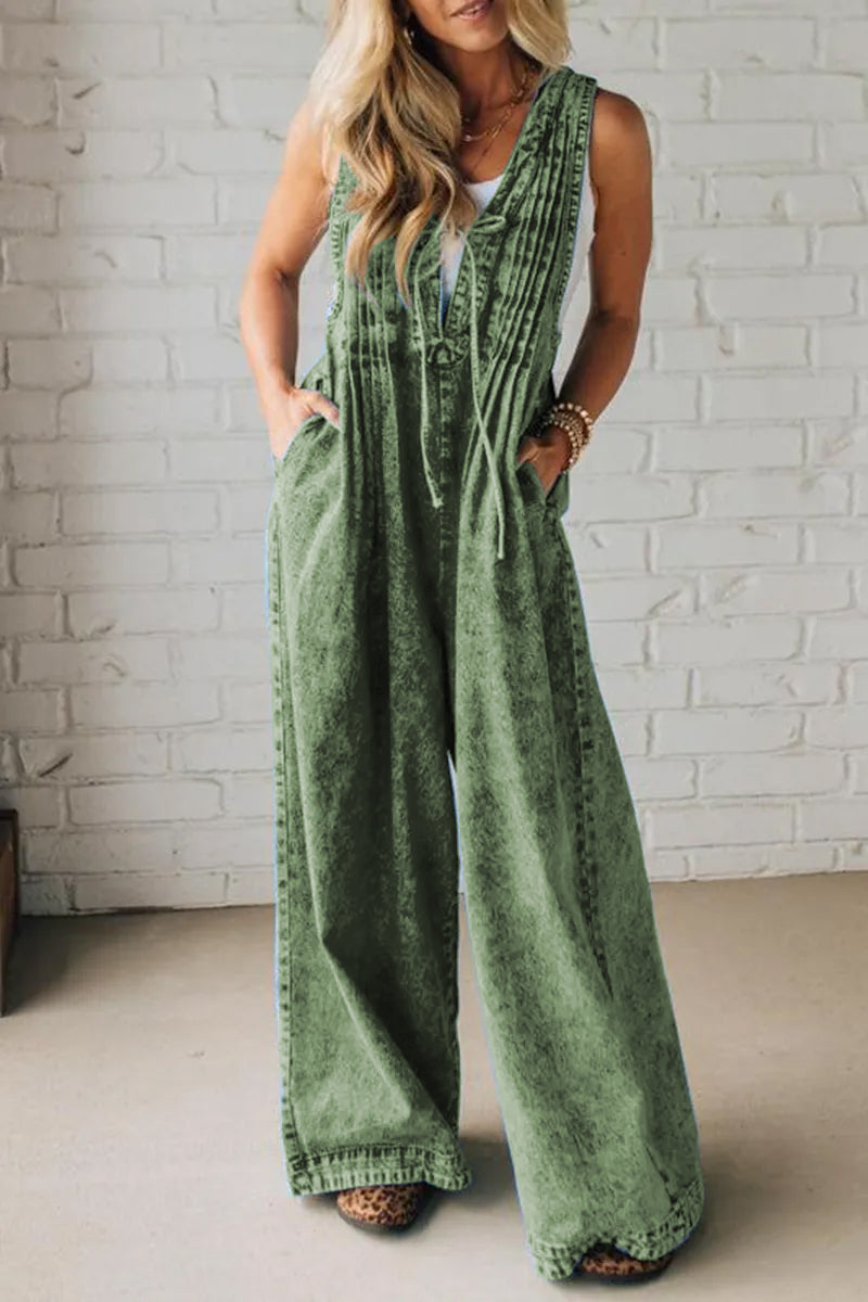 📦📦LAST DAY SAVE 49% ⏰Ladies' Shoulder Strap Hollow Splicing Pleated Casual Jumpsuit