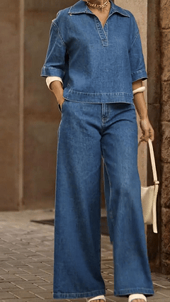 📦📦LAST DAY SAVE 49% ⏰Women's Casual 100% Cotton Denim Top And Wide-leg Pants Two-piece Set