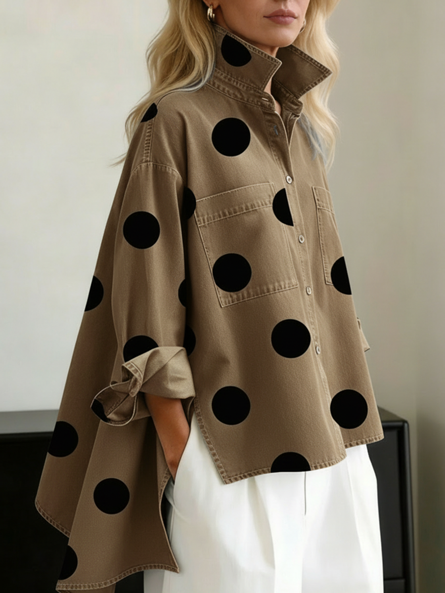 📦📦LAST DAY SAVE 49% ⏰Elegant Artistic Polka Dot Print Stand-collar Denim Top
