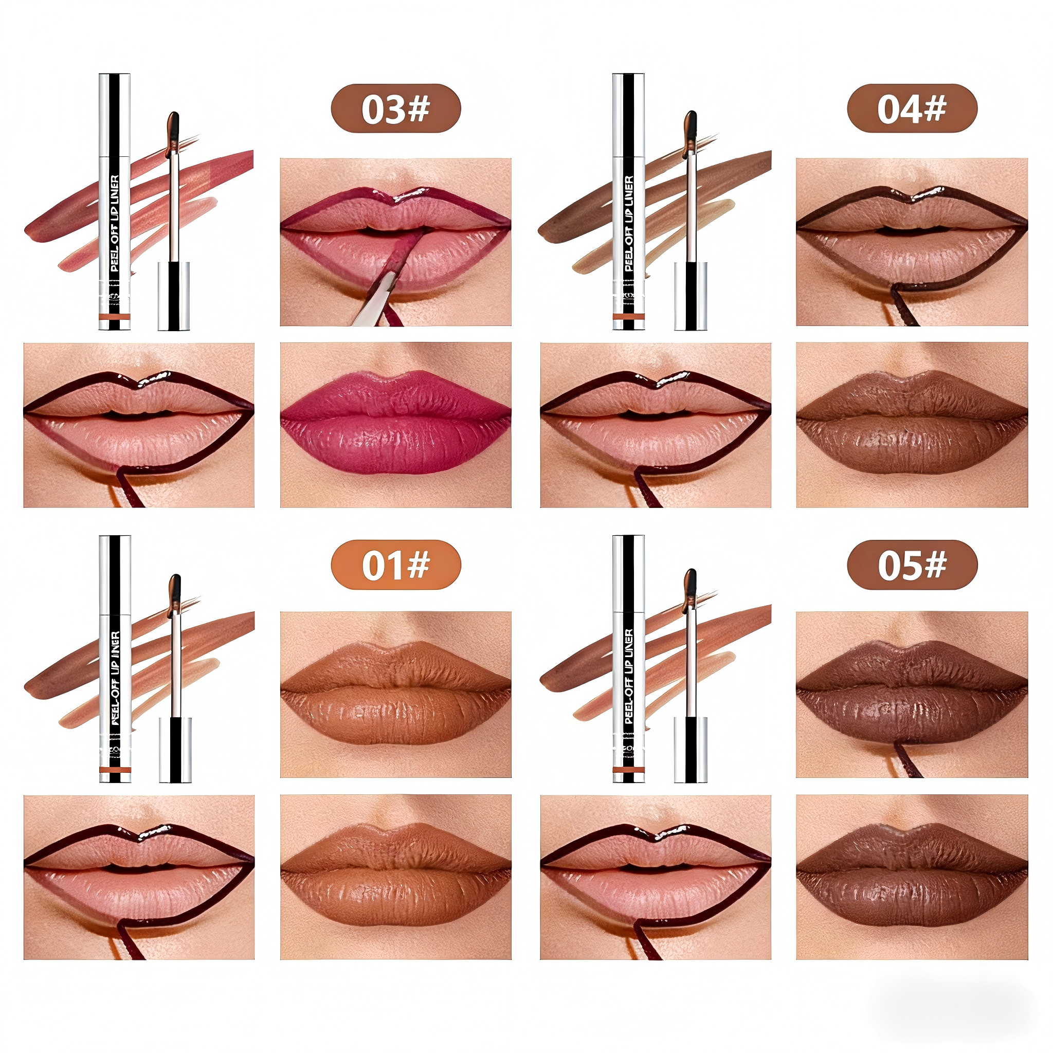 4-Color Peel-Off Lip Liner Set💄Long-Lasting & Transfer-Proof