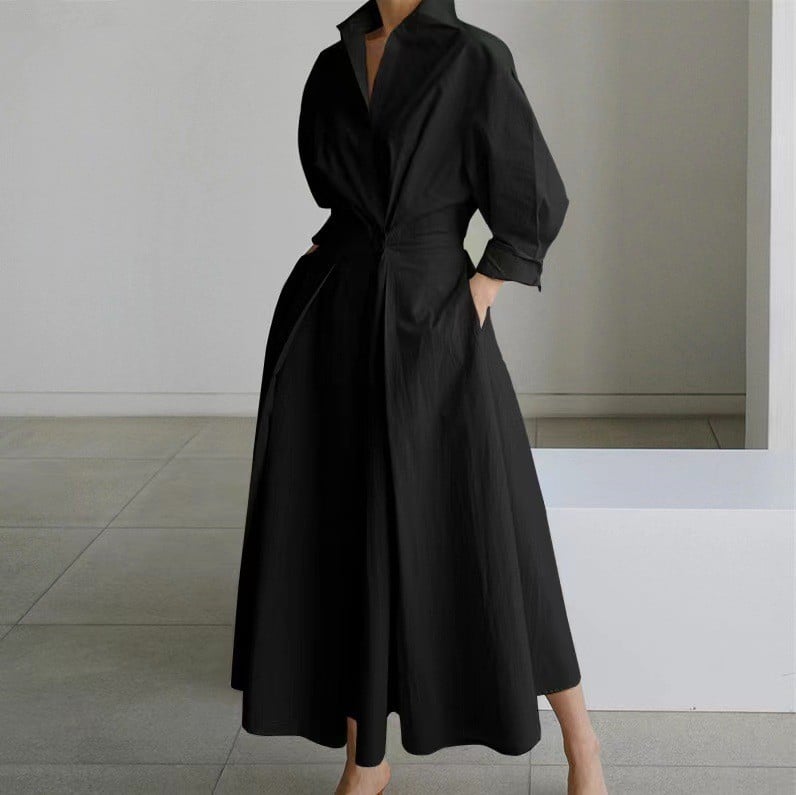 💕What should I wear tomorrow?💕Women's Plain Lapel Shirt Wrap Dress
