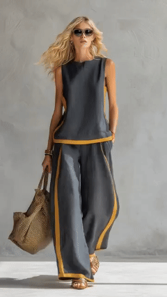 📦📦LAST DAY SAVE 49% ⏰Women's Round Neck Sleeveless Casual Loose Top And High-waisted Loose Wide-leg Pants Cotton And Linen Set.