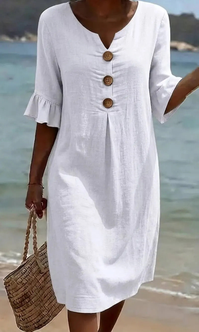 📦📦LAST DAY SAVE 49% ⏰Summer women's cotton linen loose button dress