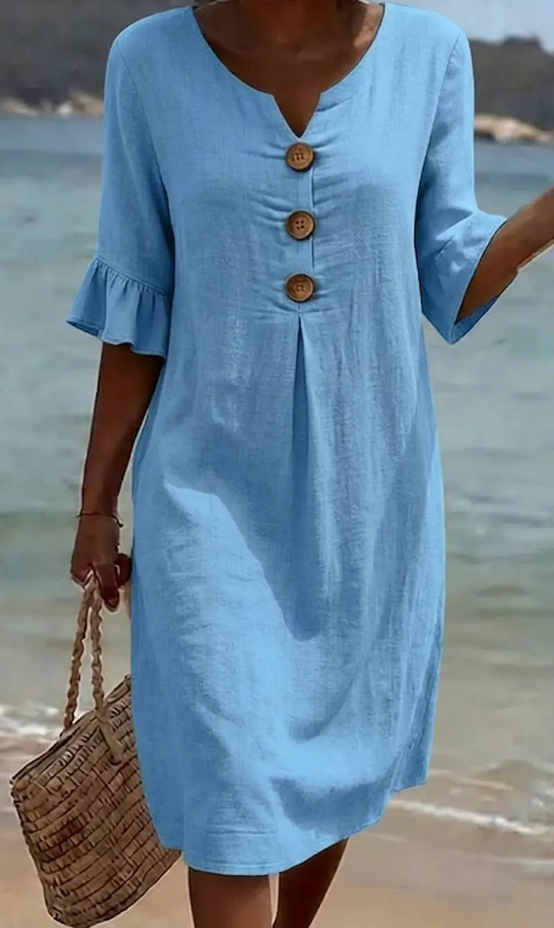 📦📦LAST DAY SAVE 49% ⏰Summer women's cotton linen loose button dress