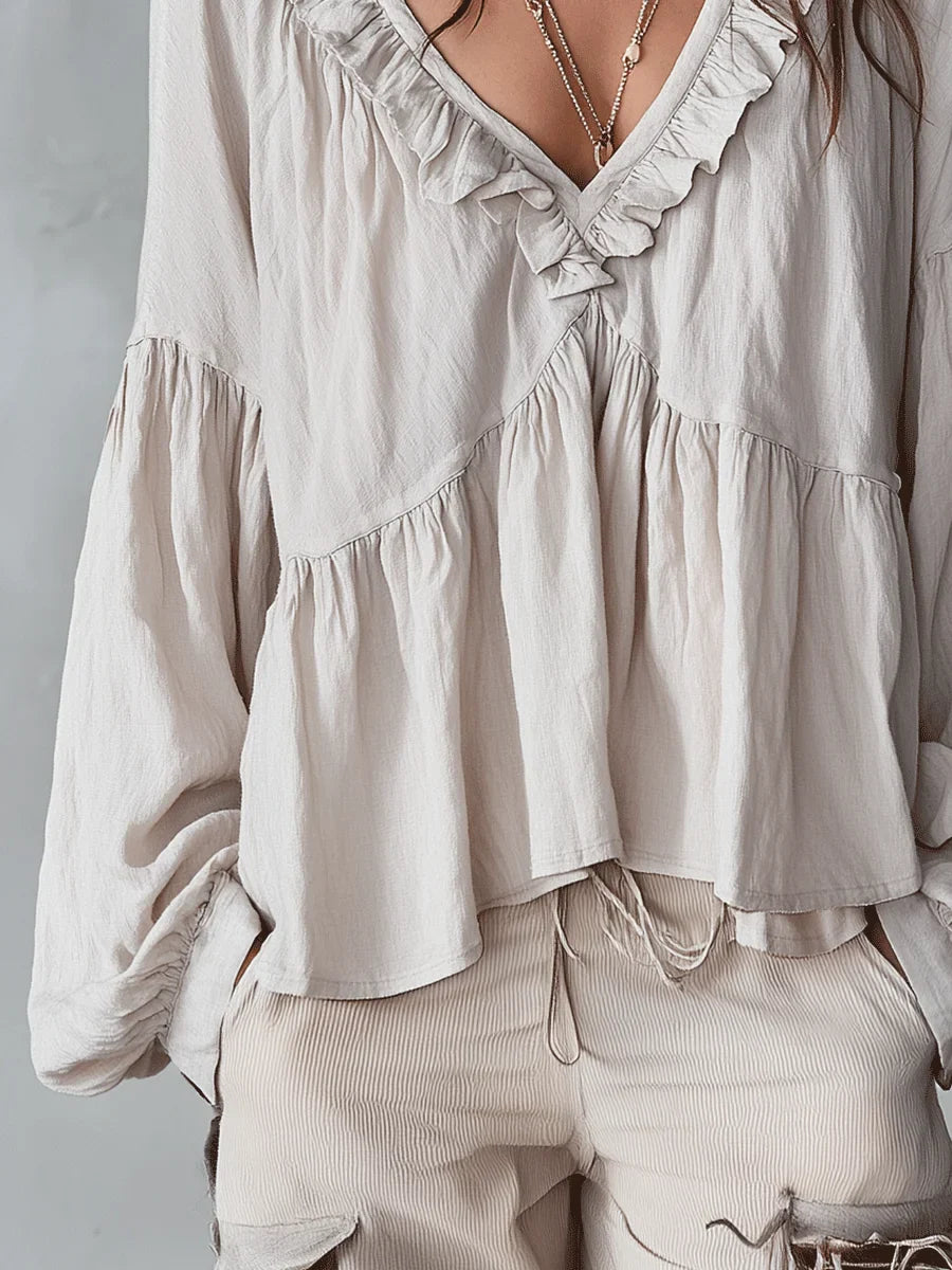 📦📦LAST DAY SAVE 49% ⏰ Women's Solid Color Retro Ruffled Casual Cotton Linen Shirt