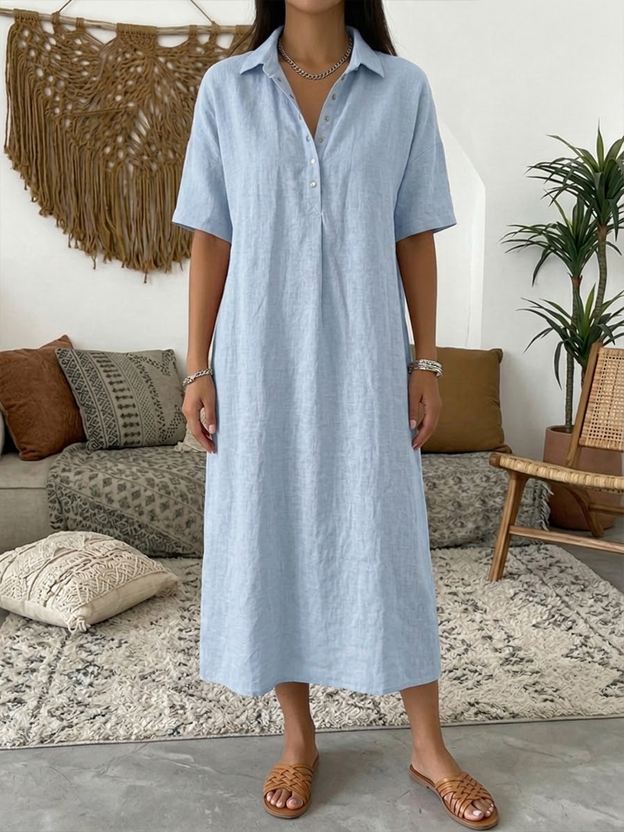 📦📦LAST DAY SAVE 49% ⏰Casual Polo Collar Linen And Cotton Short-sleeved Dress