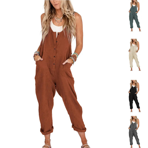 Tanming Summer Jumpsuit! ✨ Linen Cotton + Adjustable Straps! 🌿