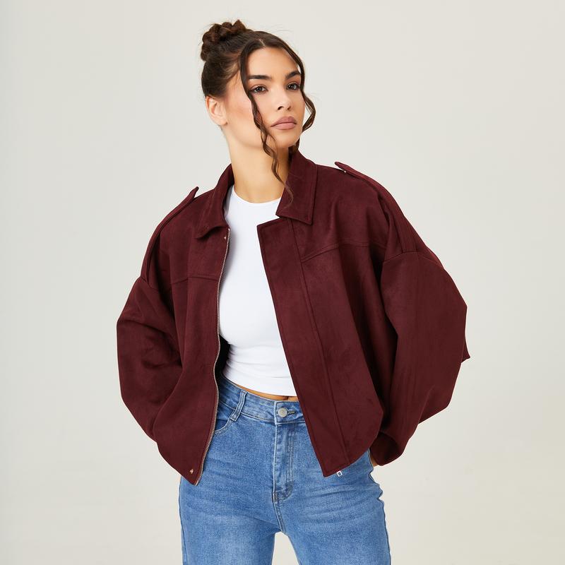 ✨✨KatchMe Winter Vintage Jacket for Women - Cozy Oversize Collared Zipper Long Sleeve Solid Outerwear