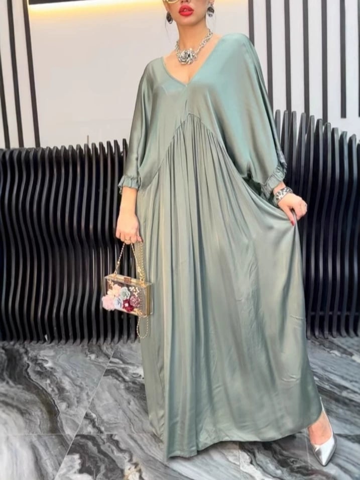 😍Women's V-neck Satin Comfortable Casual Dress