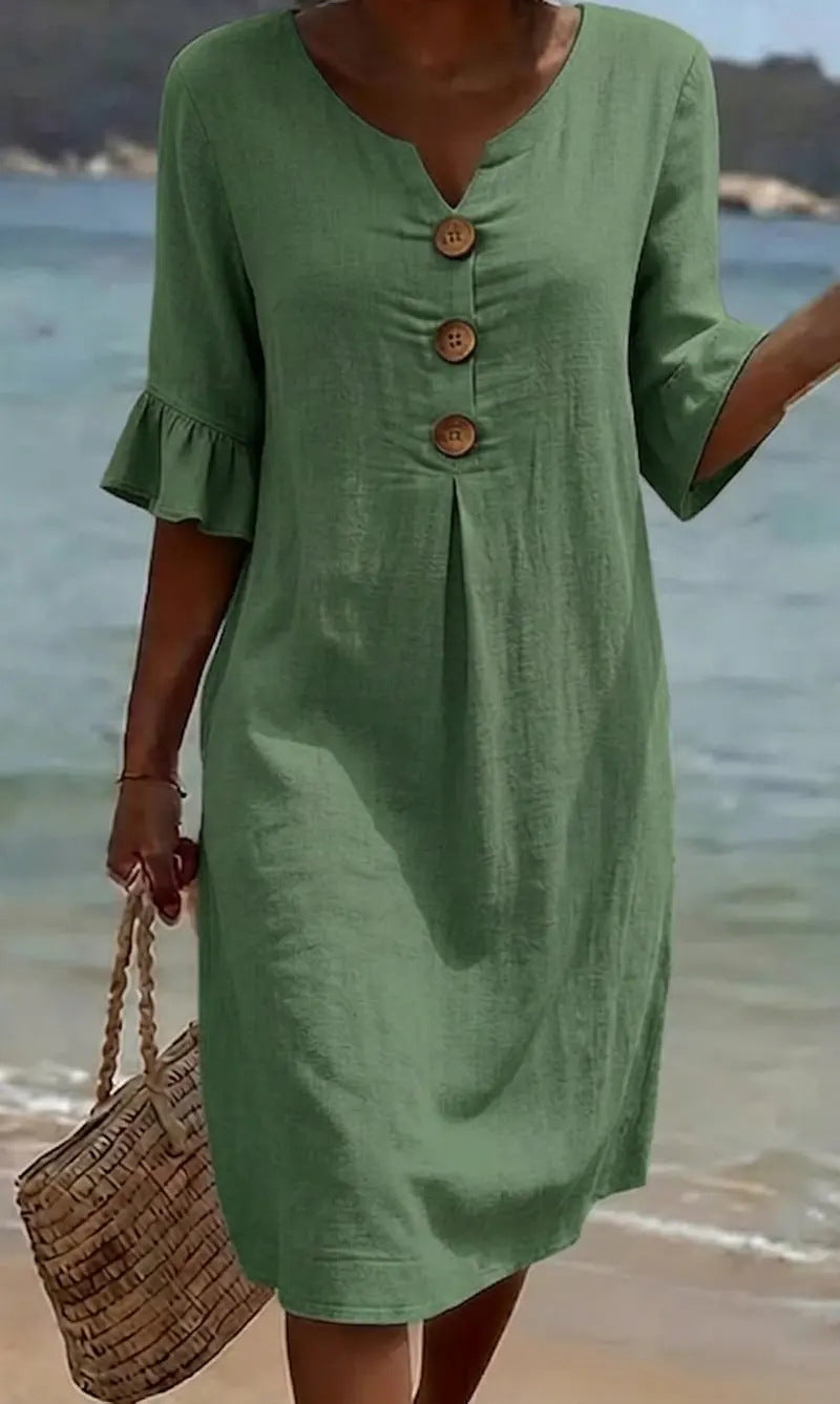 📦📦LAST DAY SAVE 49% ⏰Summer women's cotton linen loose button dress
