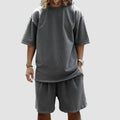 💚💚Men Loose Pure Solid Sports Short Sleeve T Shirt Shorts Set Outfit Sportswear