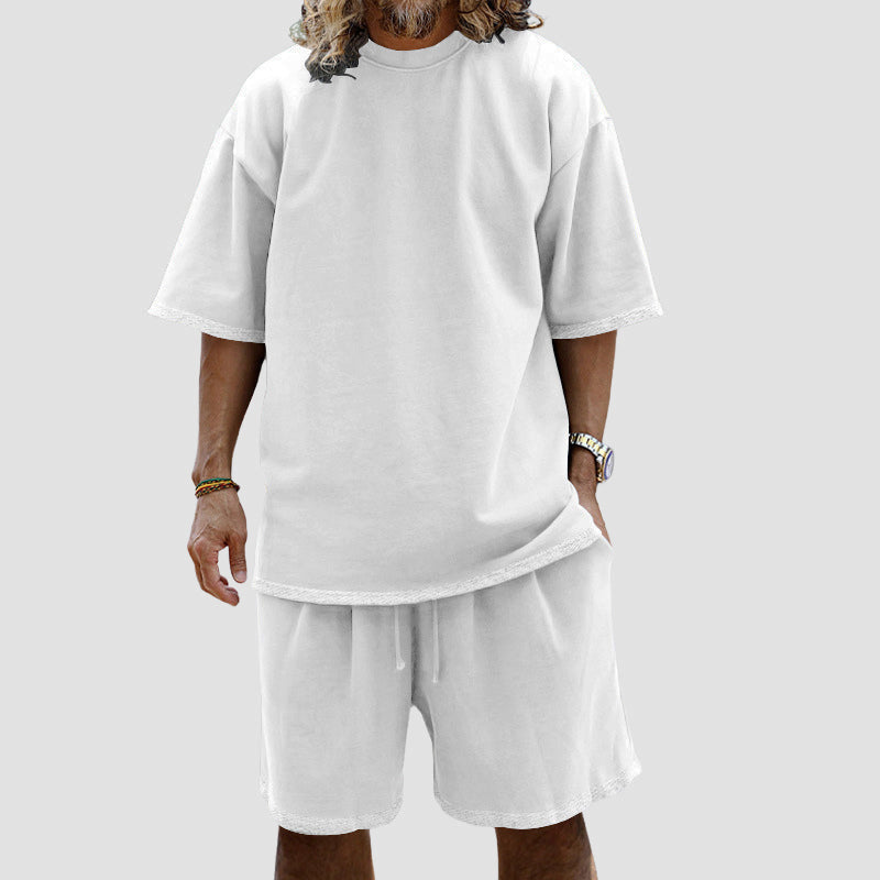 💚💚Men Loose Pure Solid Sports Short Sleeve T Shirt Shorts Set Outfit Sportswear