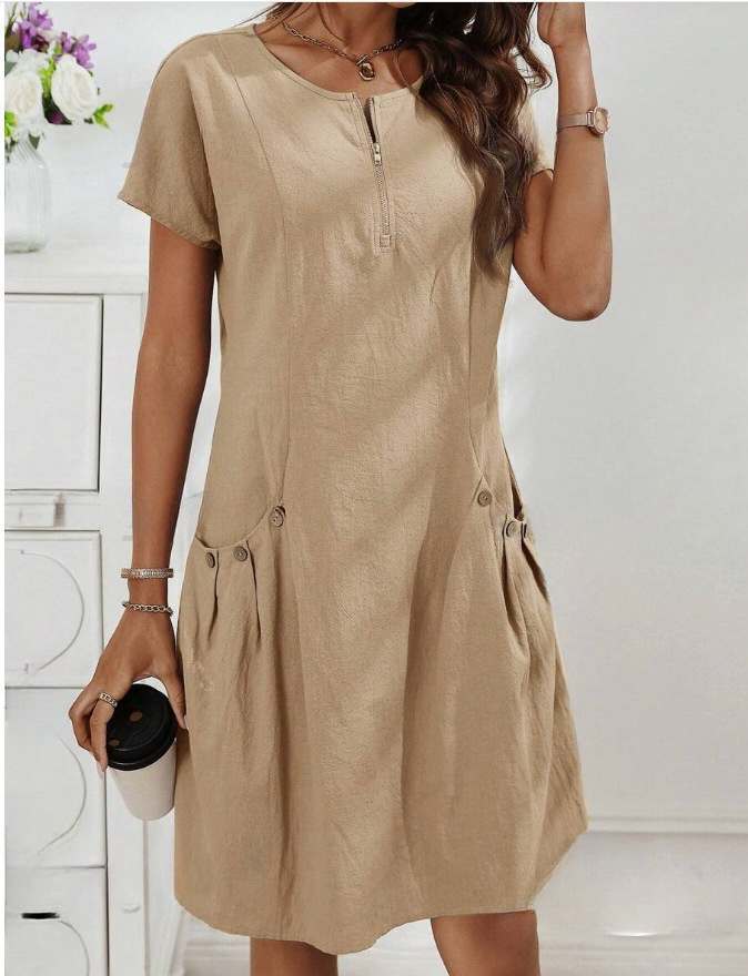 📦📦LAST DAY SAVE 49% ⏰ Cotton-Linen Dress with Zipper Pockets