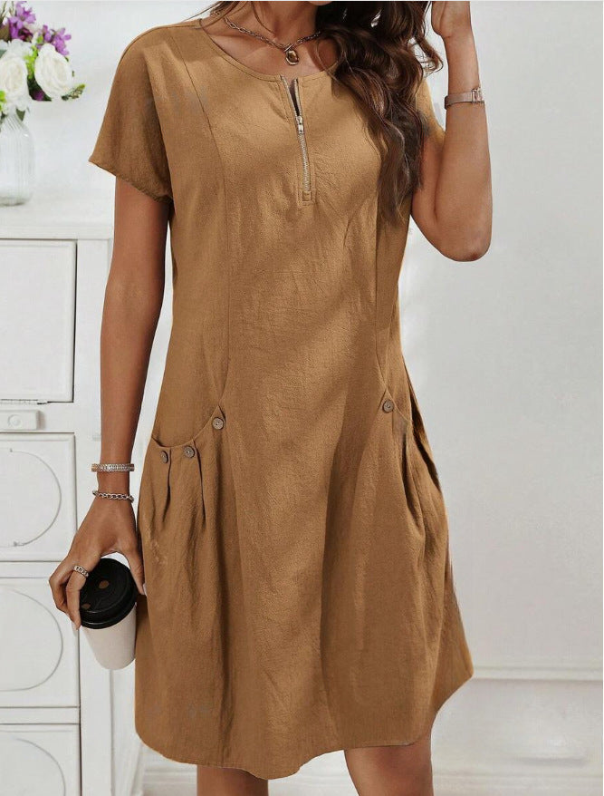 📦📦LAST DAY SAVE 49% ⏰ Cotton-Linen Dress with Zipper Pockets