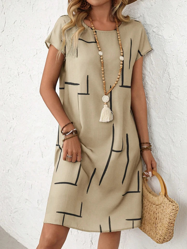 📦📦LAST DAY SAVE 49% ⏰Women's Casual Allover Simple Print O Neck Short Sleeve Dress