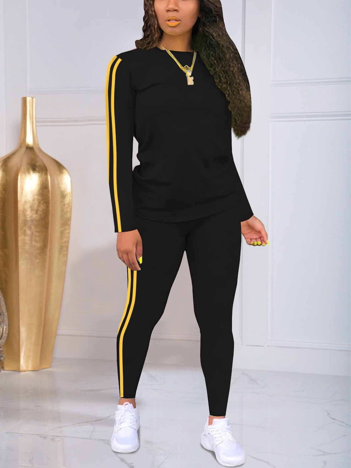 🔥 Women's Striped Print Long Sleeve Top & Pants Two-piece Set