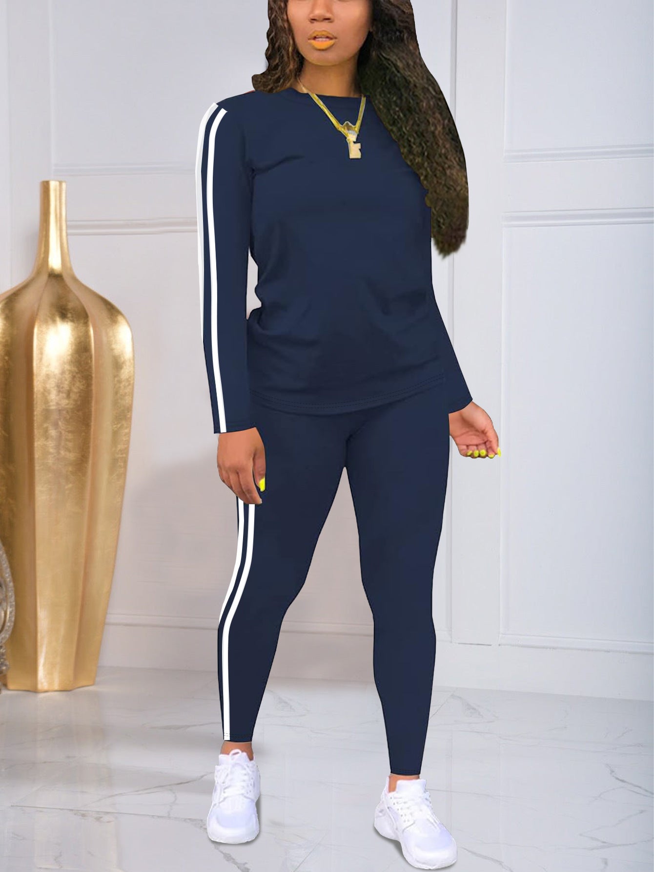 🔥 Women's Striped Print Long Sleeve Top & Pants Two-piece Set