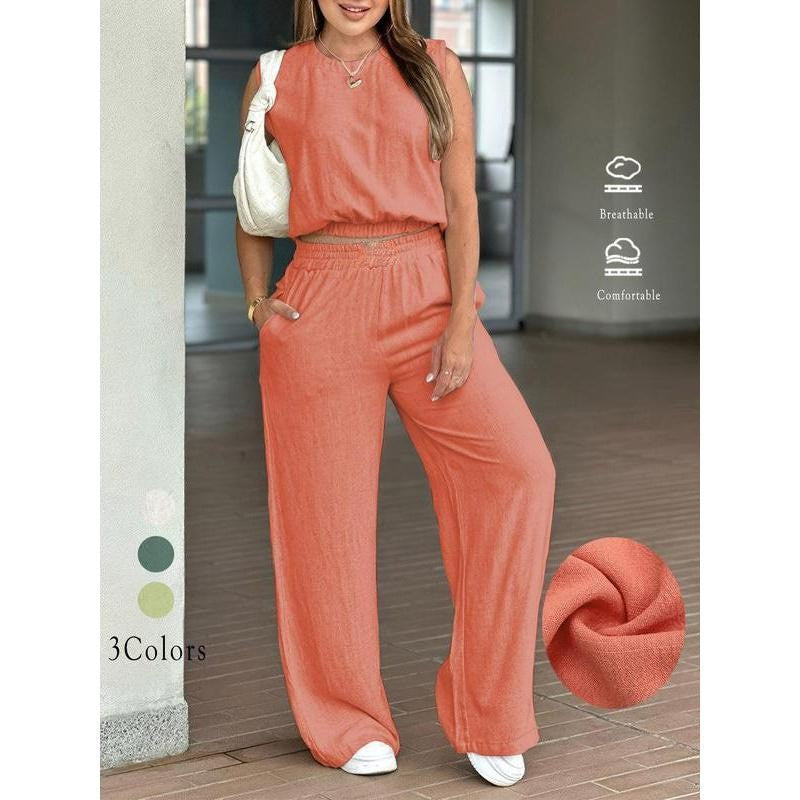 🌷🌷Women's Cotton Sleeveless Tank & Wide Leg Pants 2-Piece Lounge Set (S-3XL)