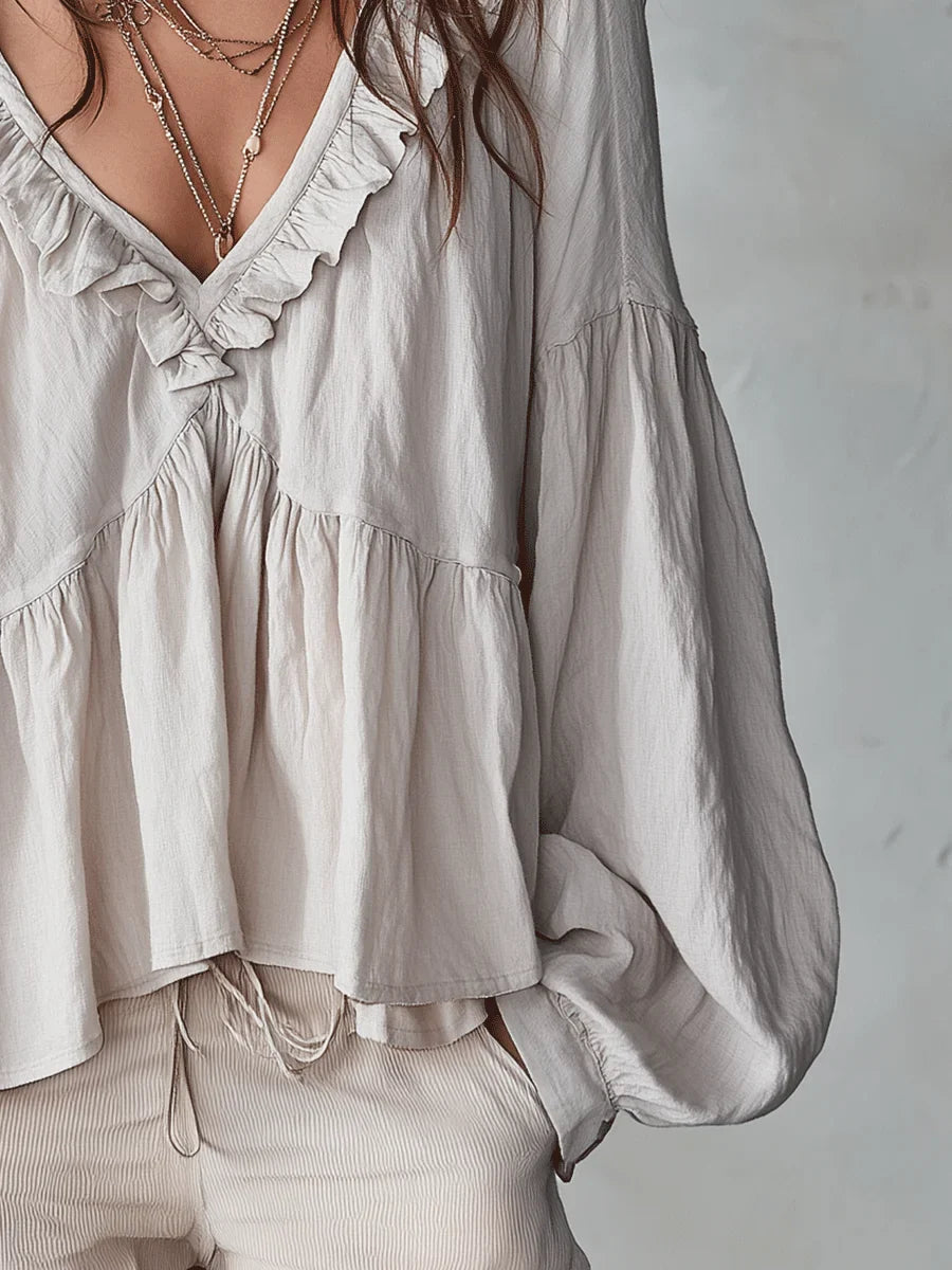 📦📦LAST DAY SAVE 49% ⏰ Women's Solid Color Retro Ruffled Casual Cotton Linen Shirt
