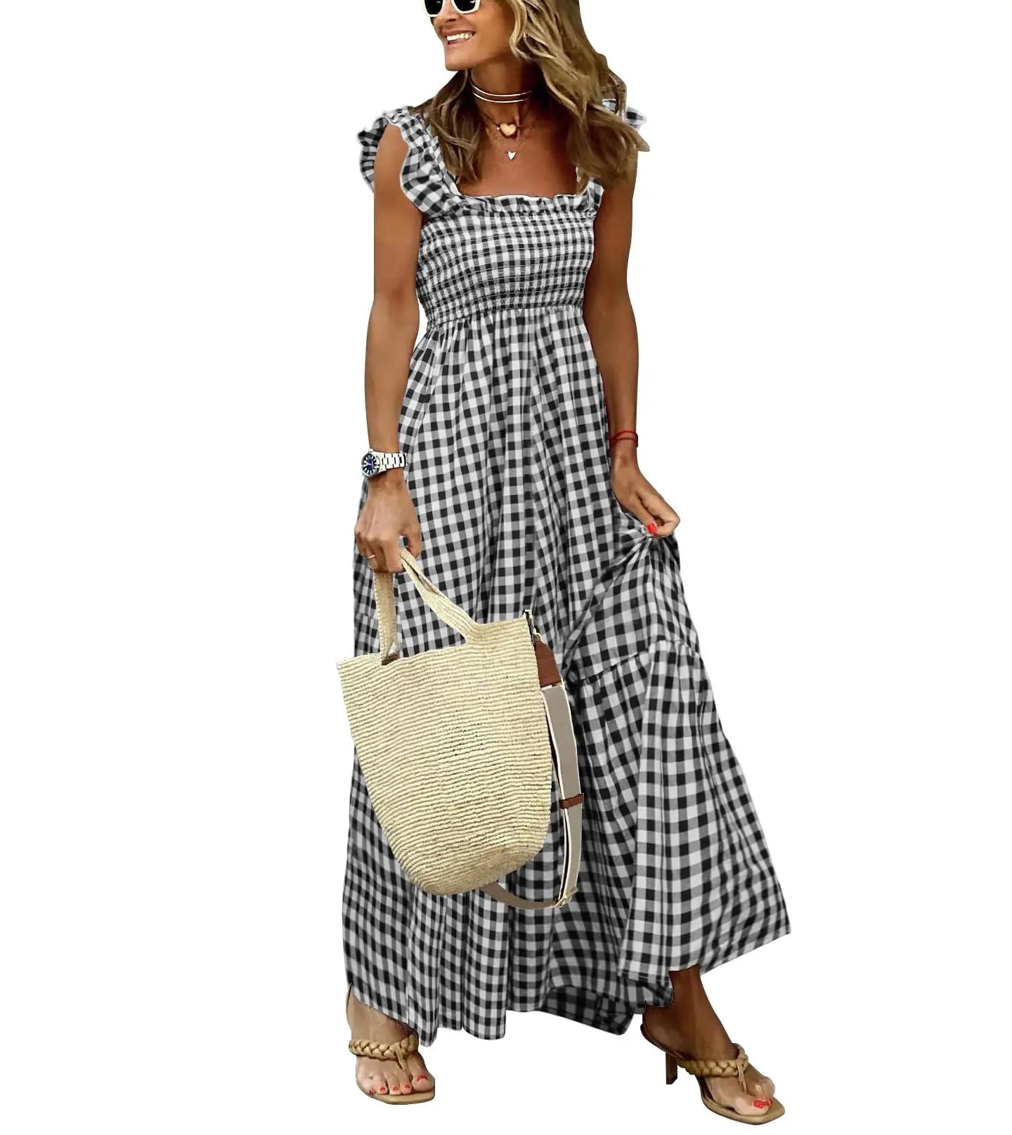 Retro Plaid Flowy Dress! ✨ Smocked + Pockets + Flounce! 🌸