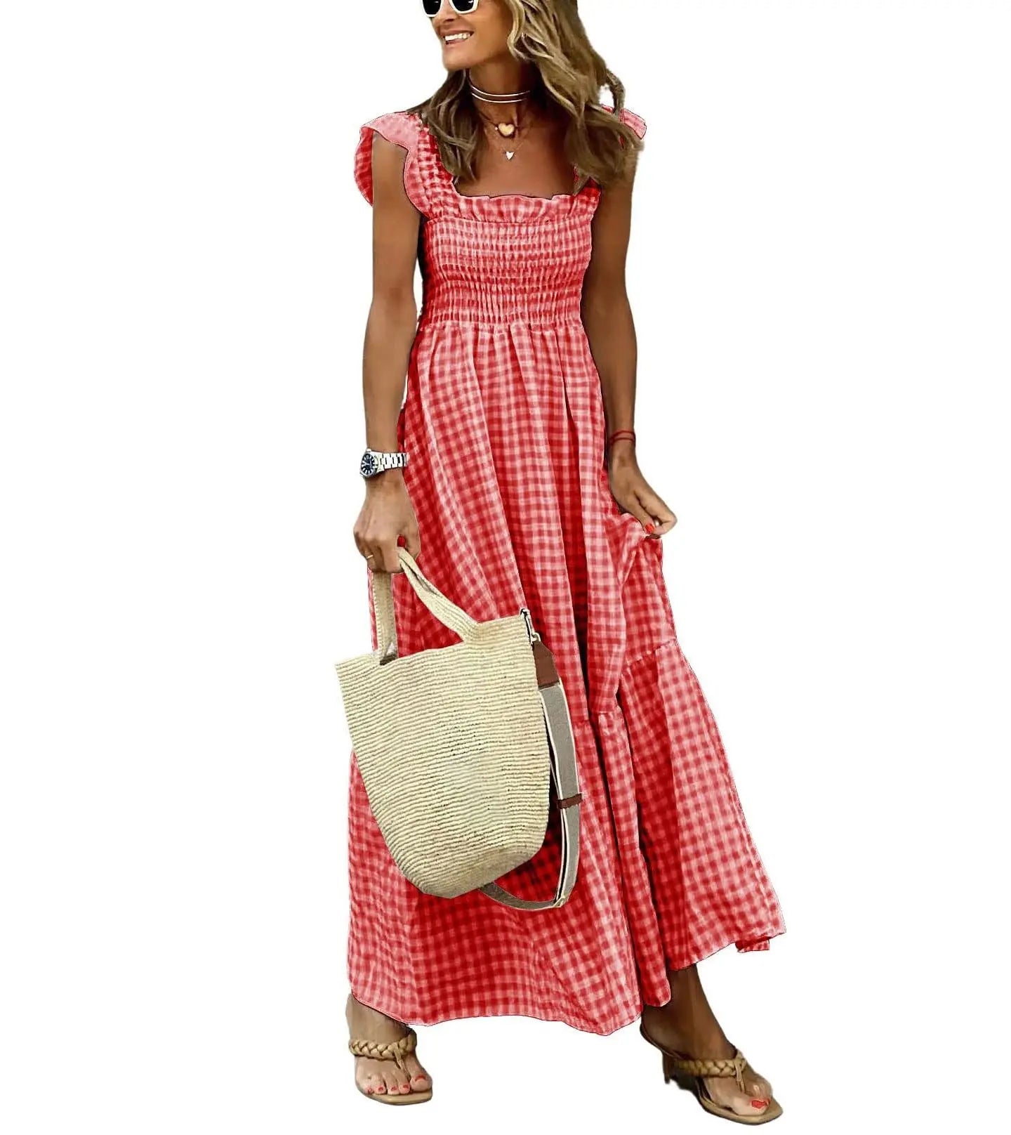 Retro Plaid Flowy Dress! ✨ Smocked + Pockets + Flounce! 🌸