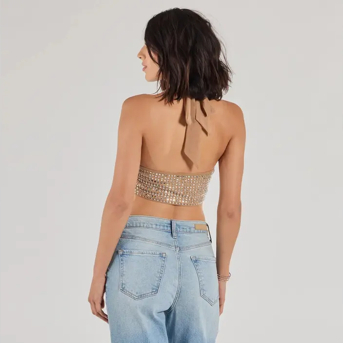 📦📦Party Diva✨ — 💎Cropped Rhinestone Backless Halter Top