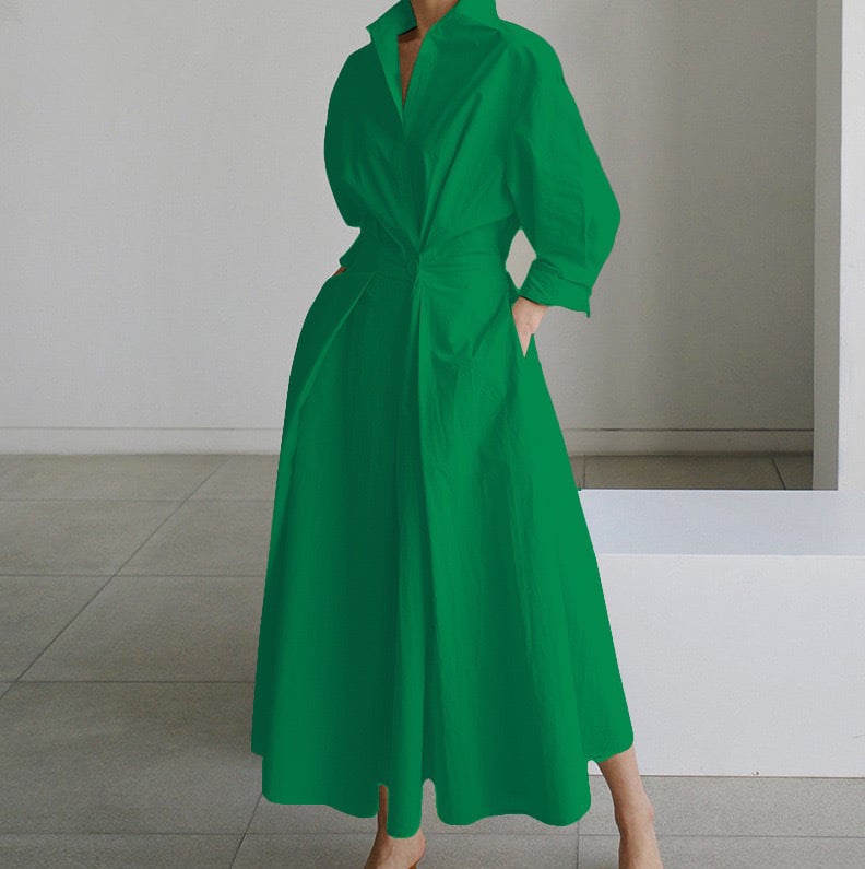 💕What should I wear tomorrow?💕Women's Plain Lapel Shirt Wrap Dress