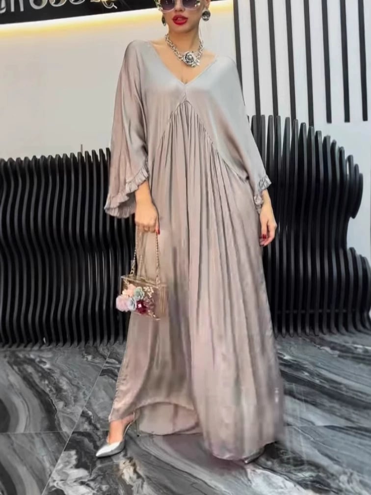 😍Women's V-neck Satin Comfortable Casual Dress