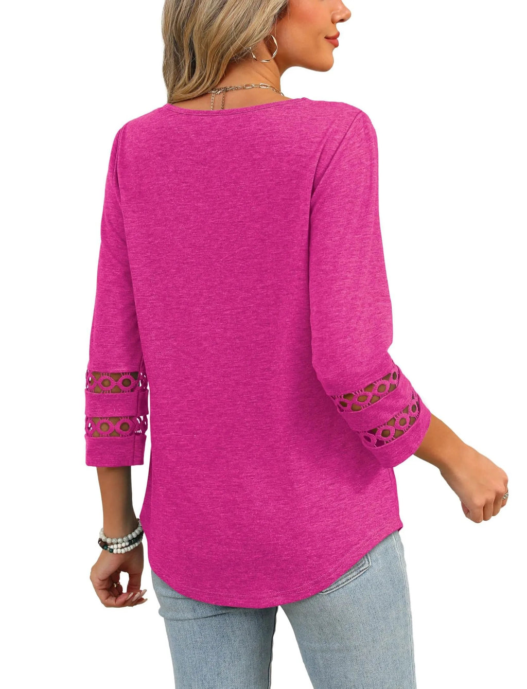 2026 New Womens 3/4 Length Sleeve Tops Trendy V Neck T Shirts