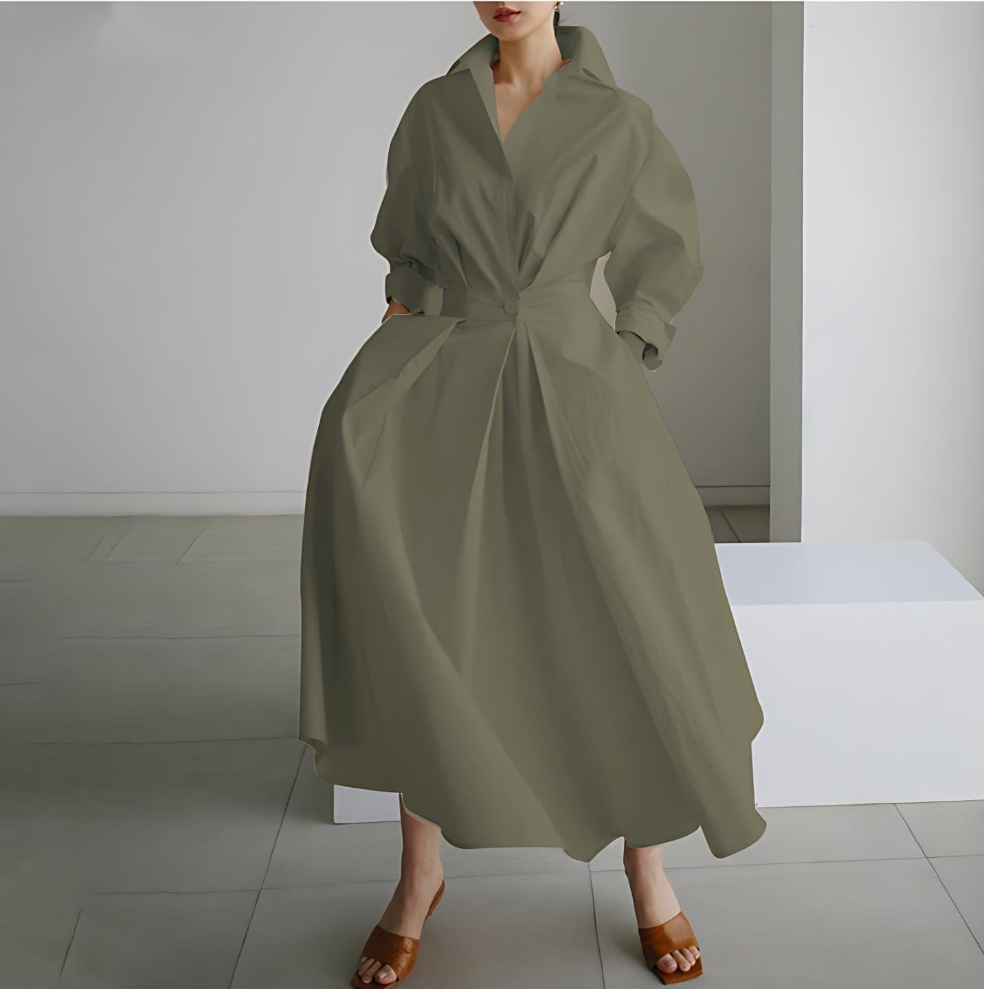 💕What should I wear tomorrow?💕Women's Plain Lapel Shirt Wrap Dress