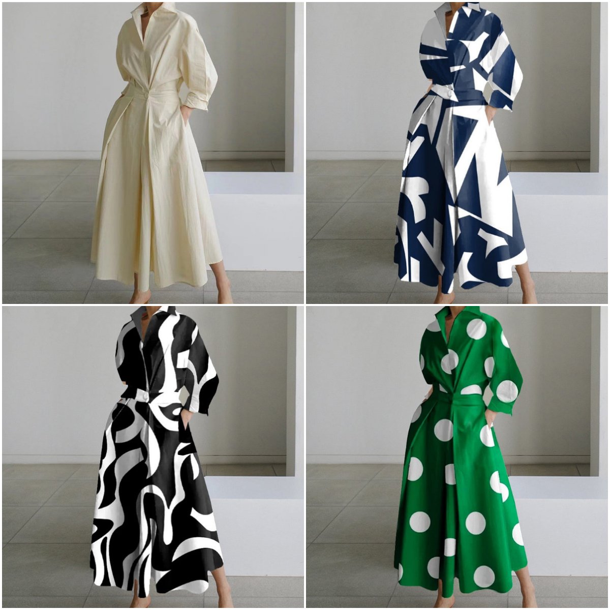 💕What should I wear tomorrow?💕Women's Plain Lapel Shirt Wrap Dress