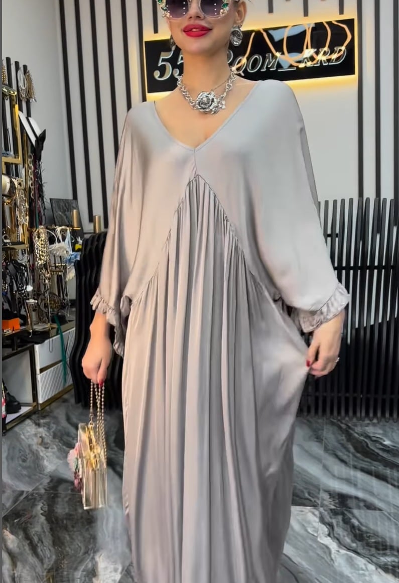 😍Women's V-neck Satin Comfortable Casual Dress