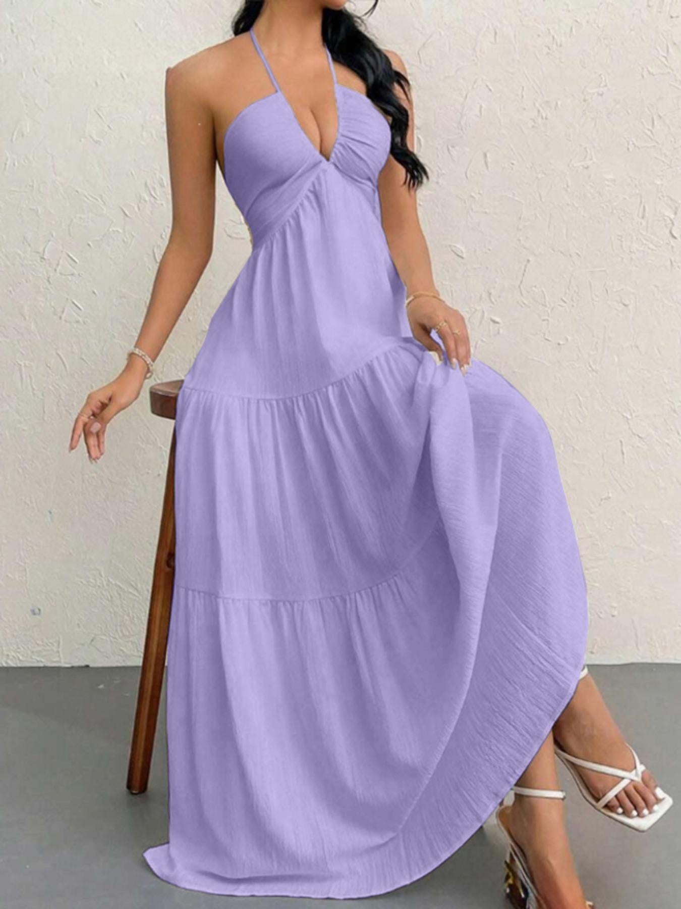 ✨ Summer A-Line Sleeveless Dress  Casual Loose Plain Beach Dress 🔥