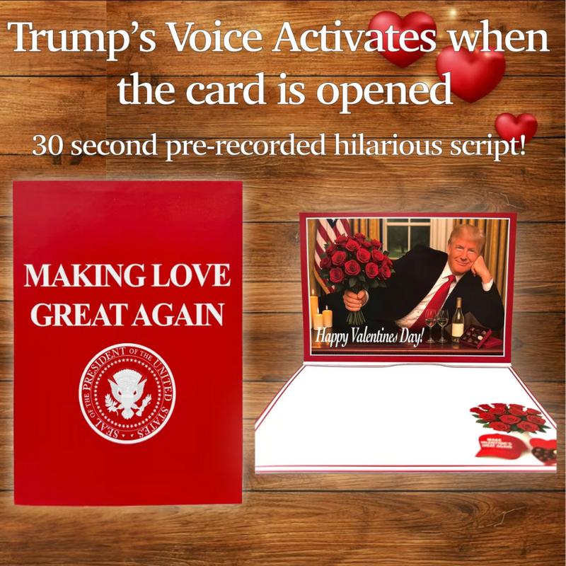 ✨✨Funny Trump Valentine’s Day Card – "Making Love Great Again" Republican Gag Gift for Him – High-Quality Roses & Wine Print with Envelope – Perfect Conservative Valentine Gift