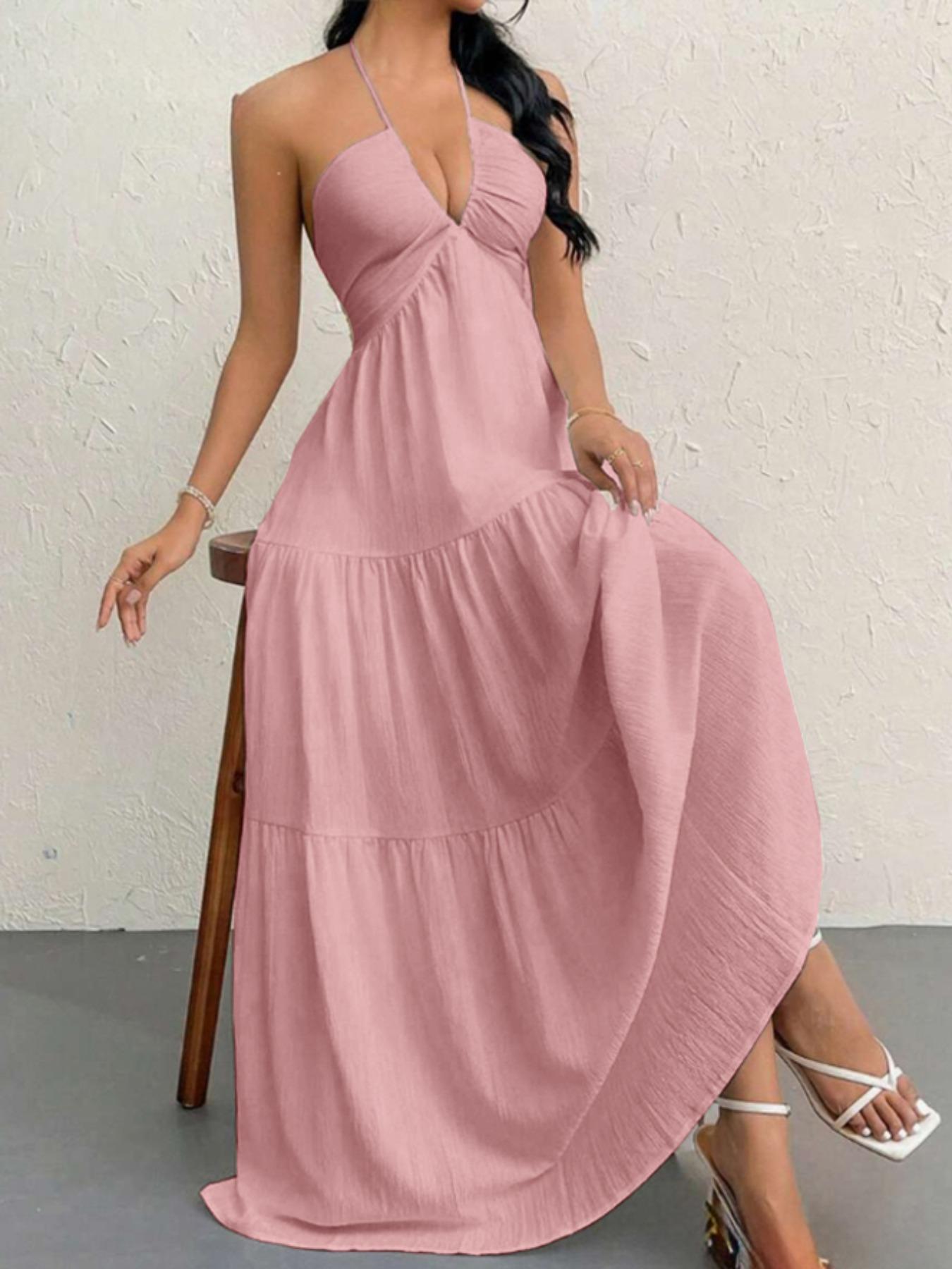 ✨ Summer A-Line Sleeveless Dress  Casual Loose Plain Beach Dress 🔥
