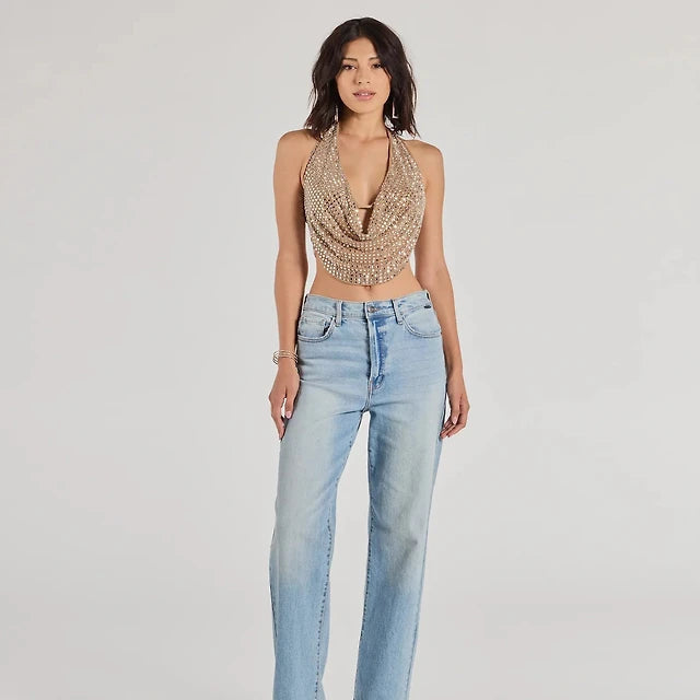 📦📦Party Diva✨ — 💎Cropped Rhinestone Backless Halter Top