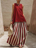 📦📦LAST DAY SAVE 49% ⏰Vacation Cozy Top And Artistic Striped Skirt Linen Cotton Two-piece Set