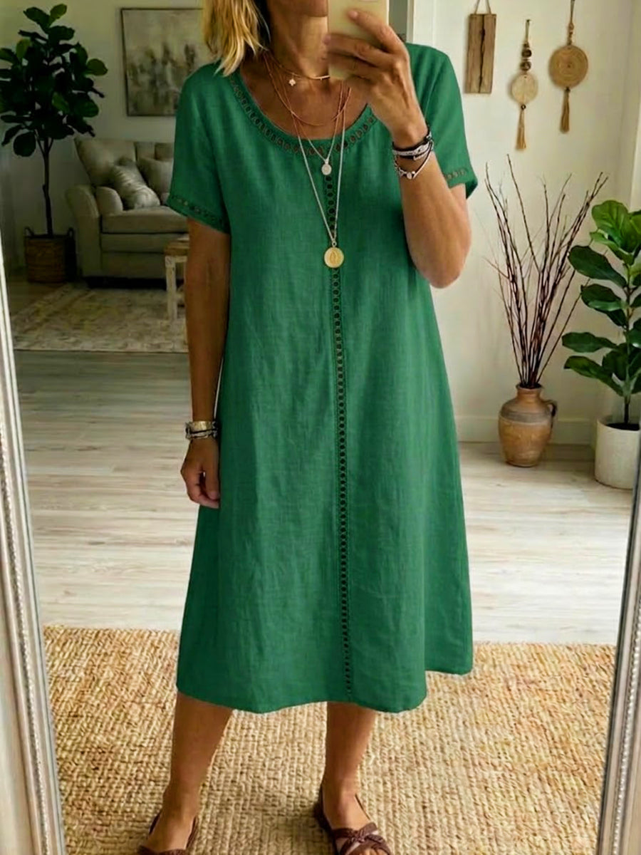 📦📦LAST DAY SAVE 49% ⏰Casual Patchwork Openwork Ribbon Linen And Cotton Dress