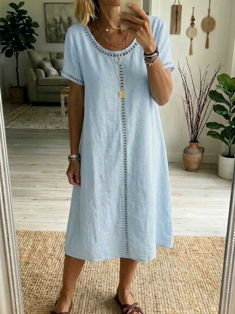 📦📦LAST DAY SAVE 49% ⏰Casual Patchwork Openwork Ribbon Linen And Cotton Dress