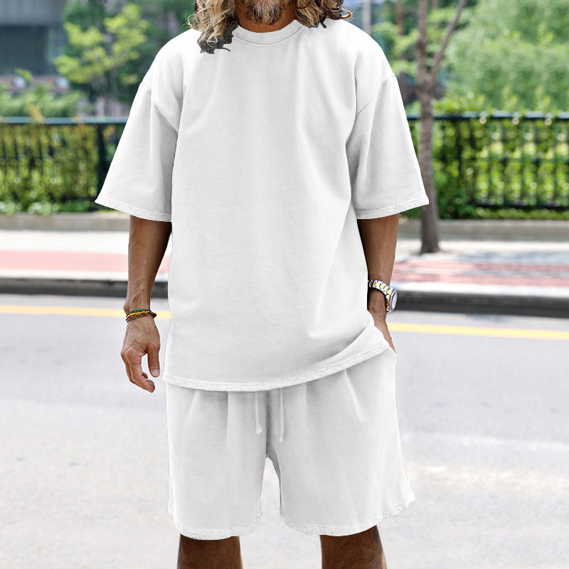 💚💚Men Loose Pure Solid Sports Short Sleeve T Shirt Shorts Set Outfit Sportswear