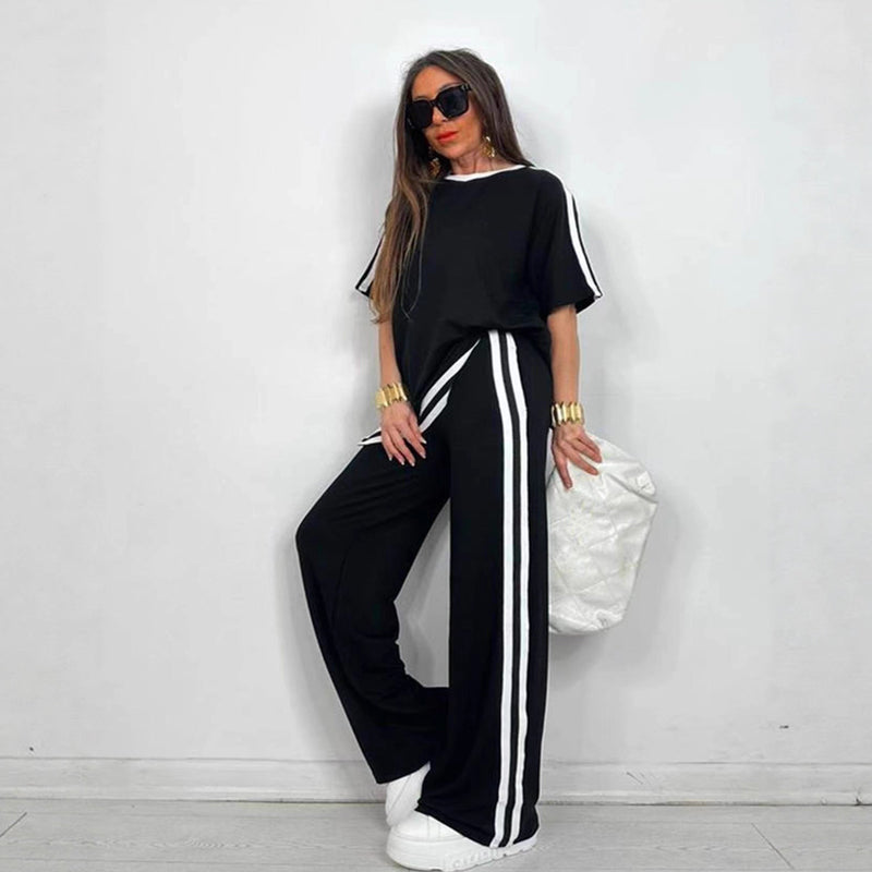 🌷🌷50%  OFF !! ⏰Women's Striped Top & Wide-Leg Pants Set